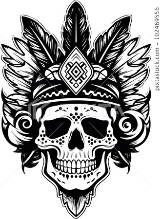 tribal skull skull icon in black and white tribal skull skull icon in black and white 102469556