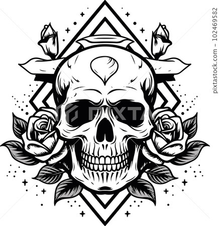 skull and rose day of the dead icon in black and white skull and rose day of the dead icon in black and white 102469582