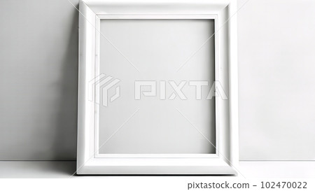 Mockup of picture frame decorated with spring flowers clean space for text on white background 102470022