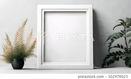 Mockup of picture frame decorated with spring flowers clean space for text on white background Mockup of picture frame decorated with spring flowers clean space for text on white background 102470023