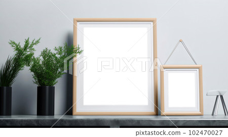 Mockup of picture frame decorated with spring flowers clean space for text on white background Mockup of picture frame decorated with spring flowers clean space for text on white background 102470027