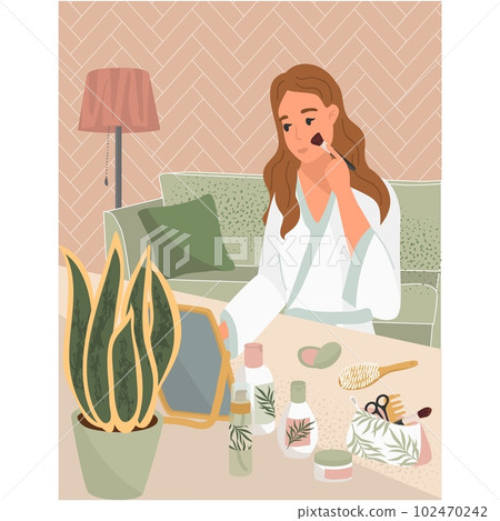 Pretty woman do makeup vector cartoon illustration 102470242