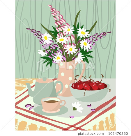 Summer still life poster, banner, postcard vector 102470260