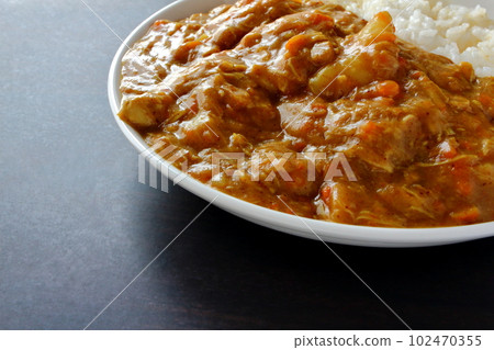 Curry rice with melted ingredients Curry with most of the ingredients melted apart from the potatoes Curry rice with melted ingredients Curry with most of the ingredients melted apart from the potatoes 102470355