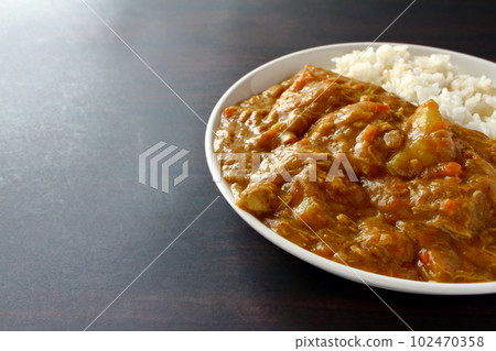 Curry rice with melted ingredients Curry with most of the ingredients melted apart from the potatoes Curry rice with melted ingredients Curry with most of the ingredients melted apart from the potatoes 102470358