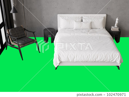 Floor covering presentation mock up. Chroma Key, easy cut out and paste your texture. Copy space for carpet, laminate flooring, ceramic tiles, parquet, pvc, vinyl. Floor mockup, show, display. 3D. 102470971