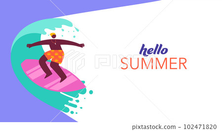 Summer background, summer fun poster with surfing man 102471820