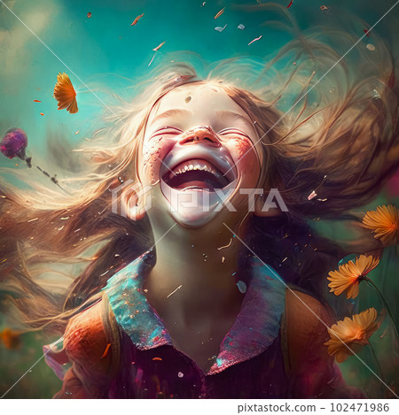 Picture of a happy child, the girl laughs with joy. Generative AI Picture of a happy child, the girl laughs with joy. Generative AI 102471986
