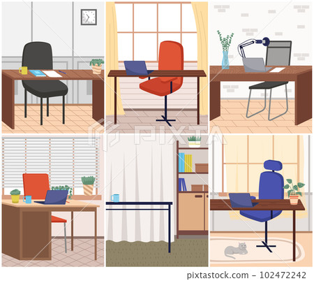 Organization of workplace of employee. Design of room, space for working in office with computer 102472242