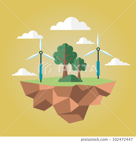 Wind turbines power plant, electrical station, modern energy-saving technology, green electricity 102472447