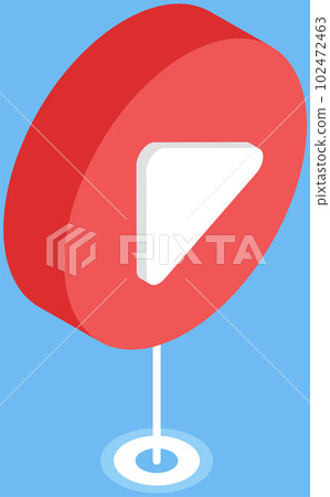 Pause video player button with white arrow in red circle. Internet program, podcast listening app 102472463