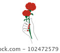 Illustration of giving a message to the other party with a red carnation with an elegant hand with red manicure (nails) 102472579