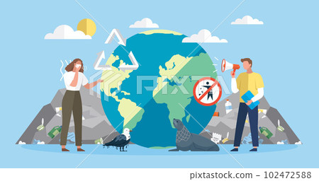 Concept of global warming, climate change. Animals and birds suffer from human activities 102472588