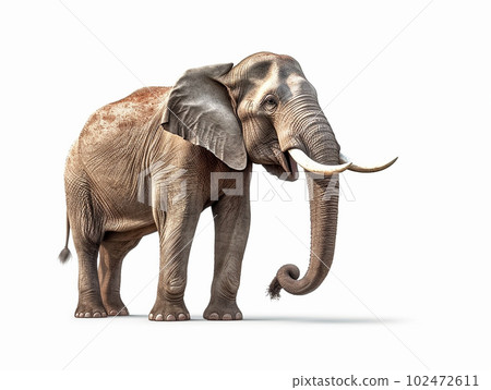 Generative IA illustration of a adult male elefant isolated on white Generative IA illustration of a adult male elefant isolated on white 102472611