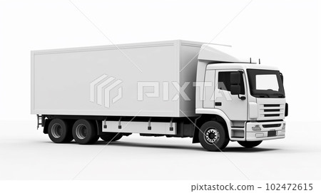 Generative IA illustration of a white cargo truck isolated on white Generative IA illustration of a white cargo truck isolated on white 102472615