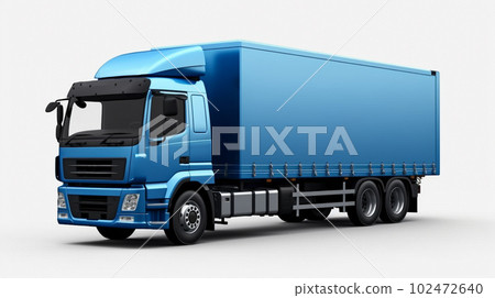 Generative IA illustration of a blue cargo truck isolated on white Generative IA illustration of a blue cargo truck isolated on white 102472640