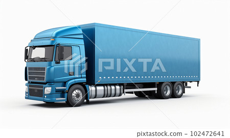 Generative IA illustration of a blue cargo truck isolated on white Generative IA illustration of a blue cargo truck isolated on white 102472641