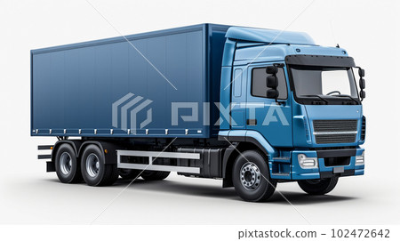 Generative IA illustration of a blue cargo truck isolated on white Generative IA illustration of a blue cargo truck isolated on white 102472642