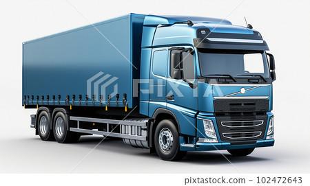 Generative IA illustration of a blue cargo truck isolated on white Generative IA illustration of a blue cargo truck isolated on white 102472643