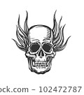 Hand drawn burning skull. Vector illustration 102472787
