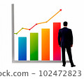 A businessman studies a graph. Business success concept. Businessman analyze stock market, study future marketing strategies, set goals for success, business planning. 3D-rendering. 102472823