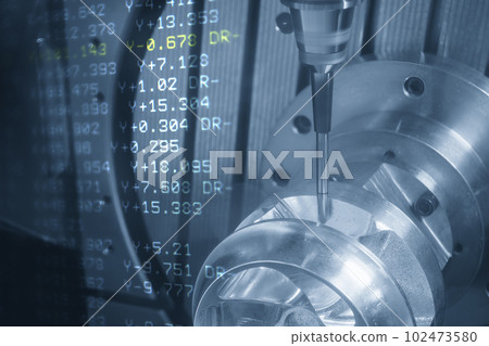 Abstract scene the 5-axis CNC milling machine  and G-code data background. 102473580