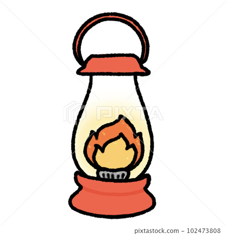 Hand-drawn Cute red camping lantern, lamp, fire, Camping character design in doodle style 102473808