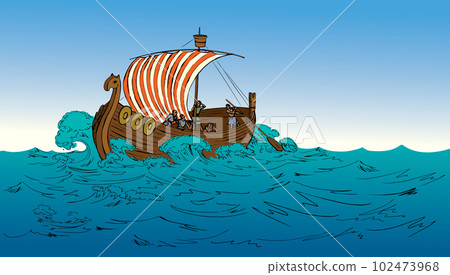 Vector drawing. Sailors on a ship in a storm Vector drawing. Sailors on a ship in a storm 102473968