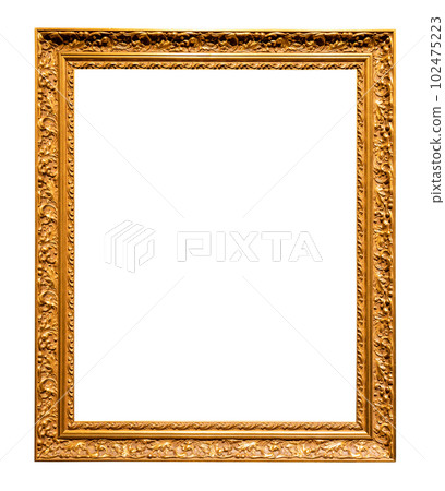 old vertical yellow wooden picture frame isolated old vertical yellow wooden picture frame isolated 102475223