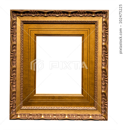 old very wide golden wooden picture frame isolated 102475225