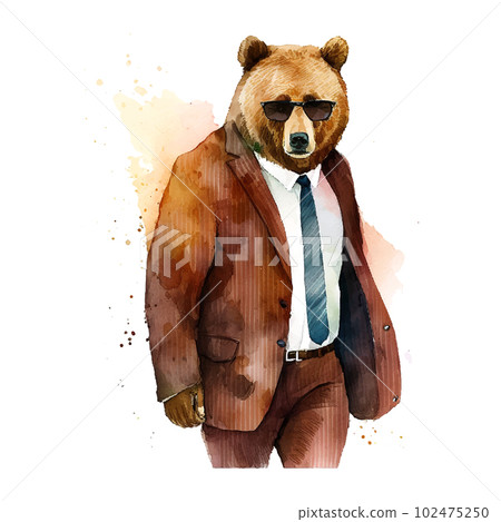 Brown bear suit fashion in cartoon style on white background. Cute character design. Fashion style. Fashion art design. Animal character design. Business concept. Cartoon style. 102475250