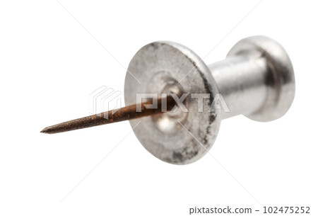 view from tip on vintage steel push pin isolated view from tip on vintage steel push pin isolated 102475252