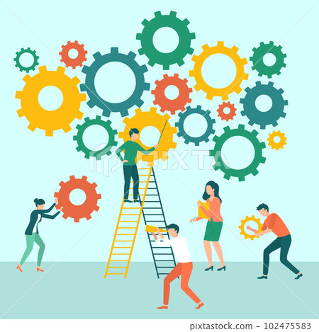 Solution solving problem, services to grow business, businessman on ladder sets gear with decision Solution solving problem, services to grow business, businessman on ladder sets gear with decision 102475583
