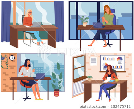 Office workers. Co-workers. Colleagues discuss project teamwork. Office staff work and communication 102475711