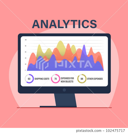 Online analytics, financial report chart, data analysis, and web development concept with computer 102475717