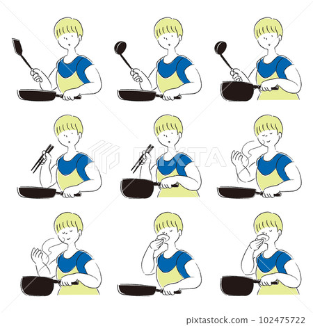 Variation of a woman who cooks Hand-drawn style color 102475722