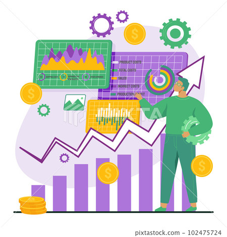 Business data analysis concept. Man financier marketer analyzing growth charts with report Business data analysis concept. Man financier marketer analyzing growth charts with report 102475724