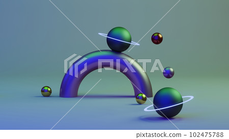abstract cosmic illustration with planet, neon colored, 3d render abstract cosmic illustration with planet, neon colored, 3d render 102475788
