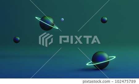 abstract cosmic illustration with planet, neon colored, 3d render 102475789