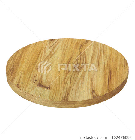 Watercolor illustration of round wooden cutting board for kitchen, for camping Watercolor illustration of round wooden cutting board for kitchen, for camping 102476095