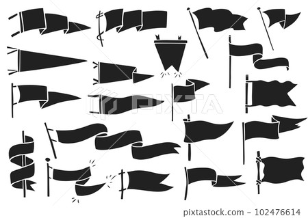 Hand drawn flags. Monochrome labels. Wanderlust style pennants 102476614