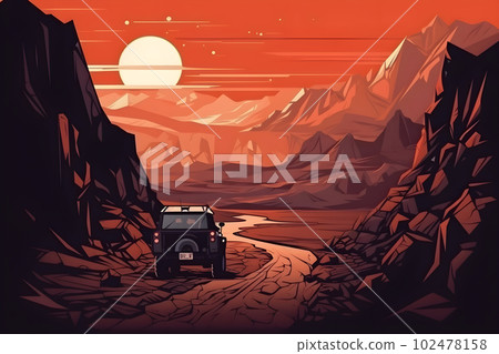 Mars rover exploring Red Planet rocky surface 102478158