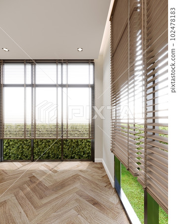 white empty room interior with wood venetian blind , 3d render 102478183