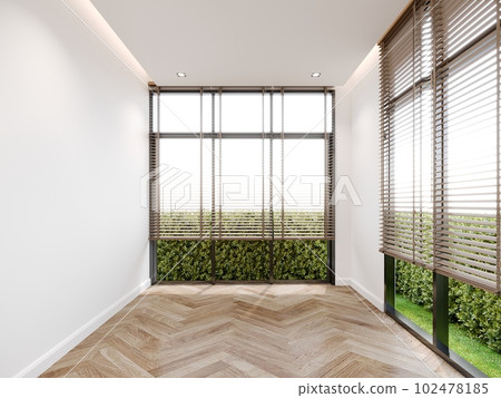 white empty room interior with wood venetian blind , 3d render white empty room interior with wood venetian blind , 3d render 102478185