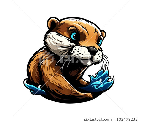 Ai generated cartoon otter mascot. Playful, friendly, and agile water animal emblem for sports teams and outdoor environmental organizations. Energetic funny lutra character representing positivity 102478232