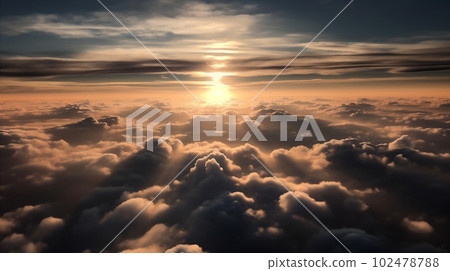 Sunrise seen from the air, dramatic view. Sky, heaven image. Generative AI. Sunrise seen from the air, dramatic view. Sky, heaven image. Generative AI. 102478788