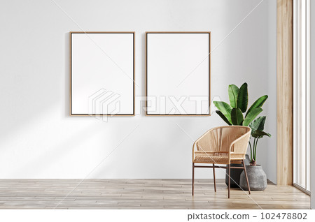 Two frame mockup in modern light interior background, 3d rendering 102478802
