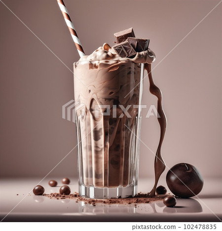 Chocolate milkshake cocktail, minimalistic food, dessert background. Generative AI. 102478835