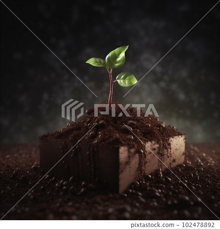 Soil with seeding sprout through. Grow concept. AI generated 102478892