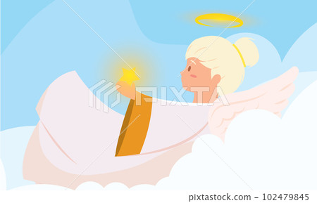 Isolated cute angel cartoon character on clouds Vector Isolated cute angel cartoon character on clouds Vector 102479845